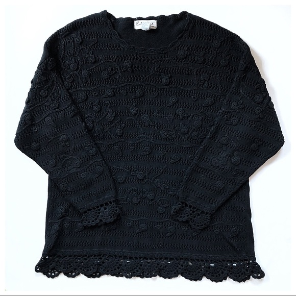 Vintage Sweaters - Vintage 90s Floral Crochet Knit Sweater Jumper